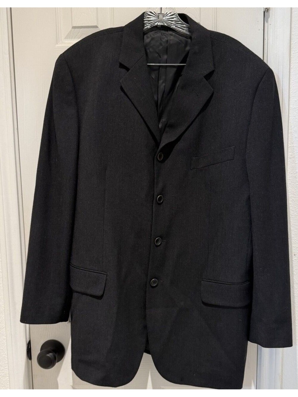 Mondo Di Marco Mens Black Wool Blend Blazer Sport Coat 3 Button Classic 42 Reg